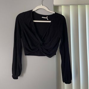 Urban Outfitters Cropped Black Long Sleeve Crossover Top